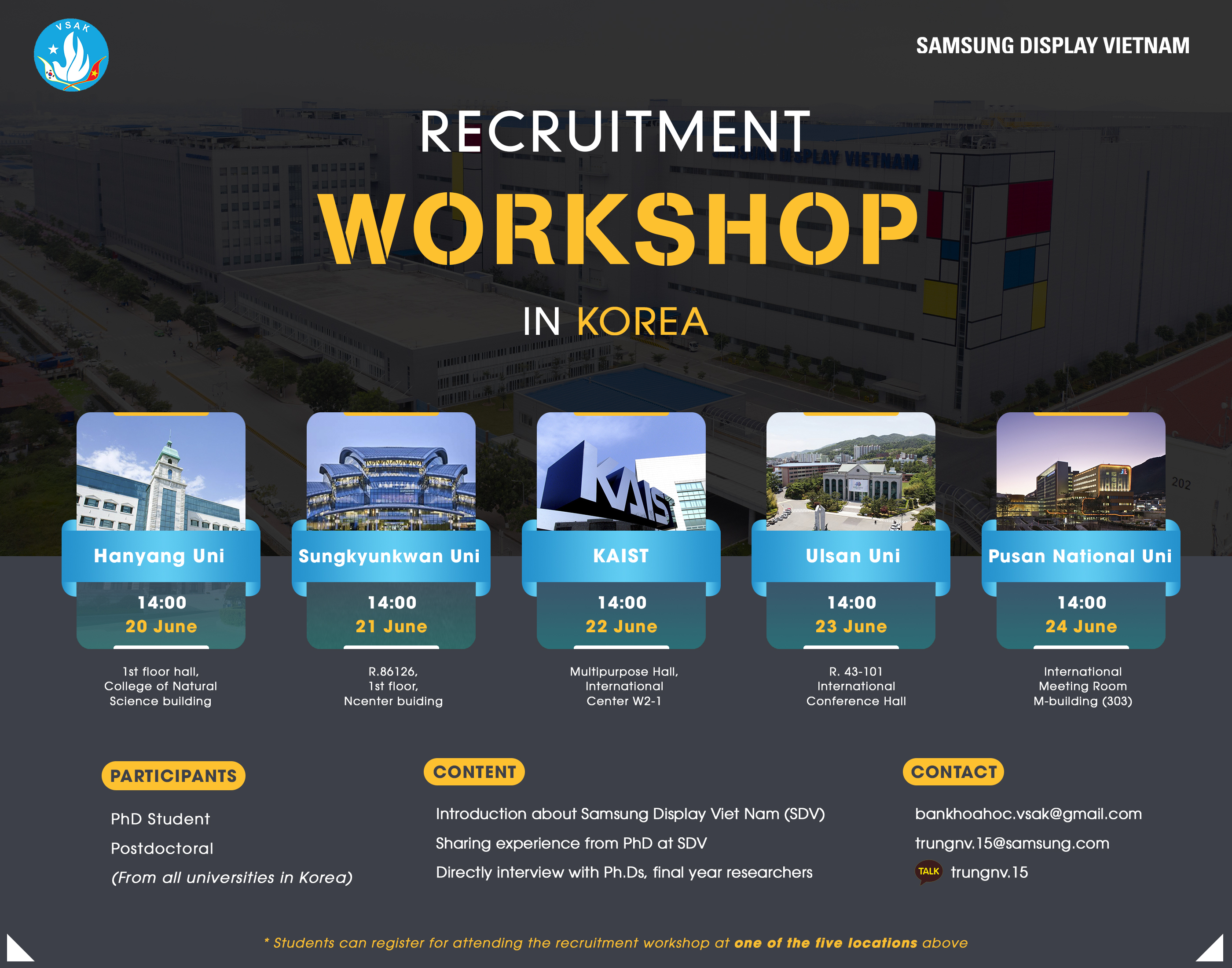 Workshop tuyển dụng của công ty Samsung Display Vietnam (SDV) phối hợp cùng VSAK tổ chức